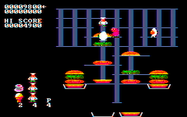 BurgerTime IBM PC/Compatibles Screenshot: Careful, don't get caught!