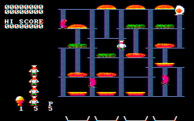 BurgerTime IBM PC/Compatibles Screenshot: Game start.
