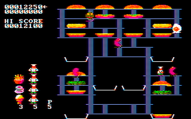 BurgerTime IBM PC/Compatibles Screenshot: Each level has a different layout...