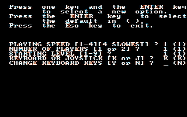 BurgerTime IBM PC/Compatibles Screenshot: Setting additional game options.