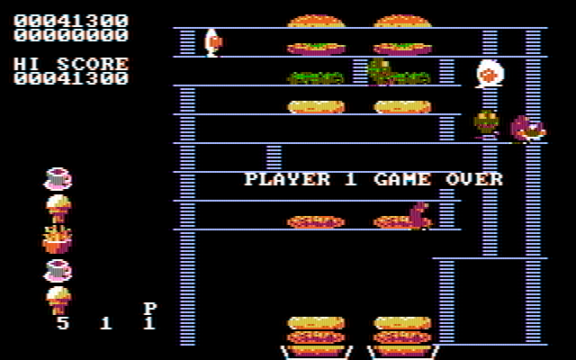 BurgerTime IBM PC/Compatibles Screenshot: Game over.
