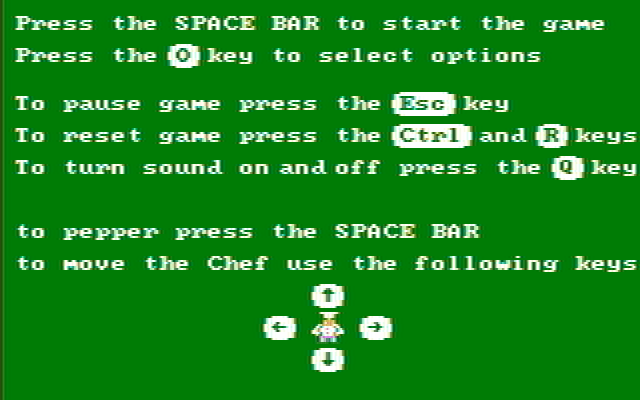BurgerTime IBM PC/Compatibles Screenshot: Game instructions.
