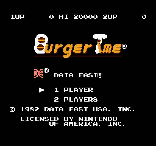 BurgerTime NES / Famicom Screenshot: Title screen (U.S. version).