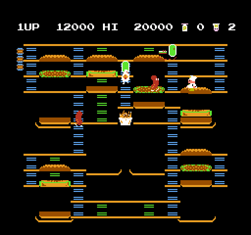 BurgerTime NES / Famicom Screenshot: Get the french fries to earn more pepper!