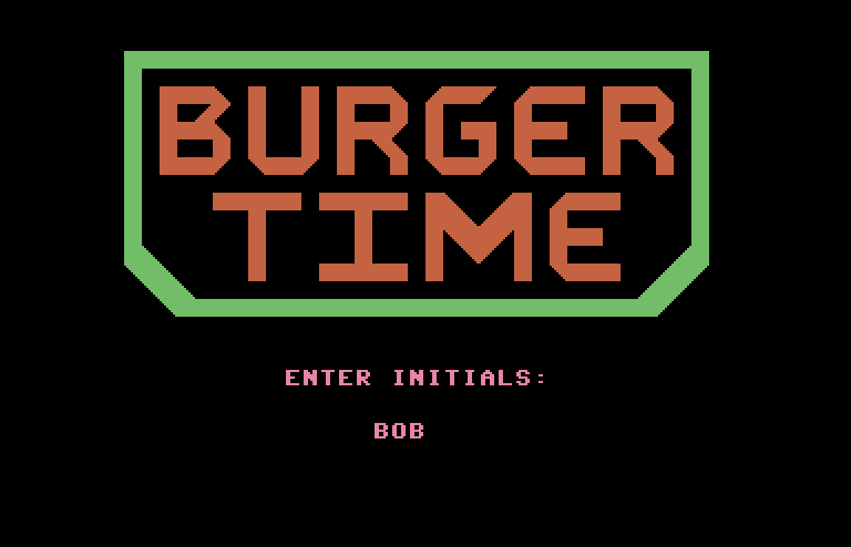 BurgerTime Commodore 64 Screenshot: A new high score! Enter your initials.