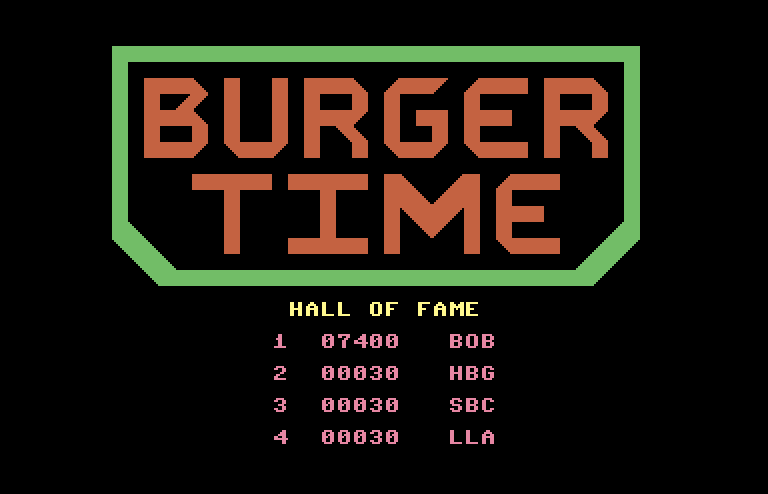 BurgerTime Commodore 64 Screenshot: Hall of fame.