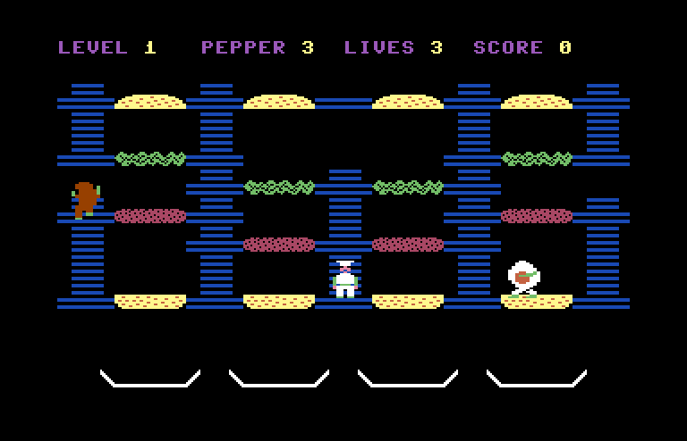 BurgerTime Commodore 64 Screenshot: Game start.
