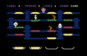 BurgerTime for Commodore 64 - Pick up the milk shake at the top of the screen to earn an extra pepper.