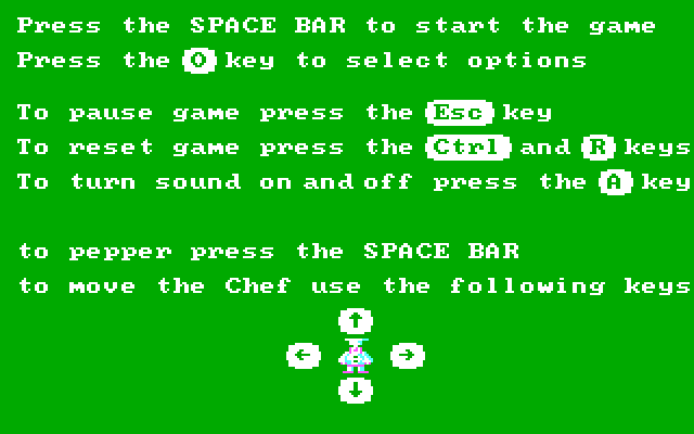 BurgerTime IBM PC/Compatibles Screenshot: The main menu.