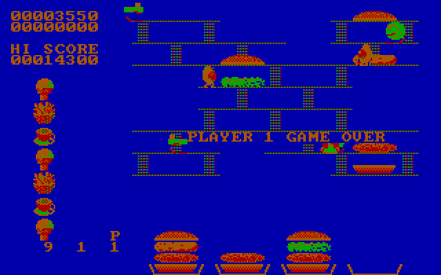 BurgerTime IBM PC/Compatibles Screenshot: Game over.