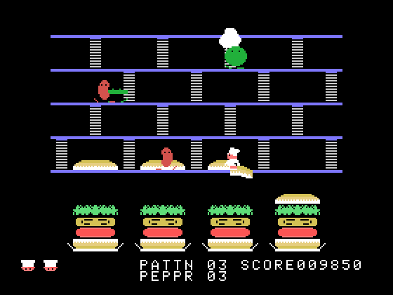 BurgerTime TI-99/4A Screenshot: Level almost complete...