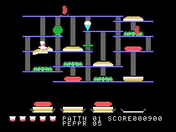 BurgerTime TI-99/4A Screenshot: Get the ice cream cone to earn bonus points.