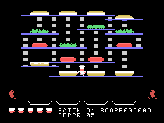 BurgerTime TI-99/4A Screenshot: Start of level one.