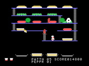 BurgerTime for TI-99/4A - The level's become trickier as the game progresses.