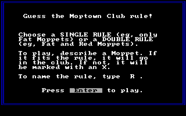 Moptown Parade IBM PC/Compatibles Screenshot: Clubhouse instructions.