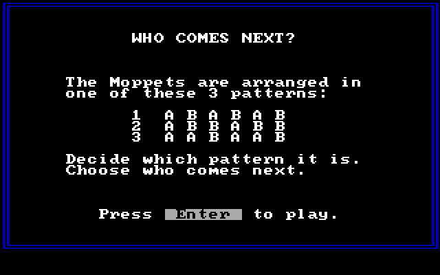 Moptown Parade IBM PC/Compatibles Screenshot: Who Comes Next? instructions.