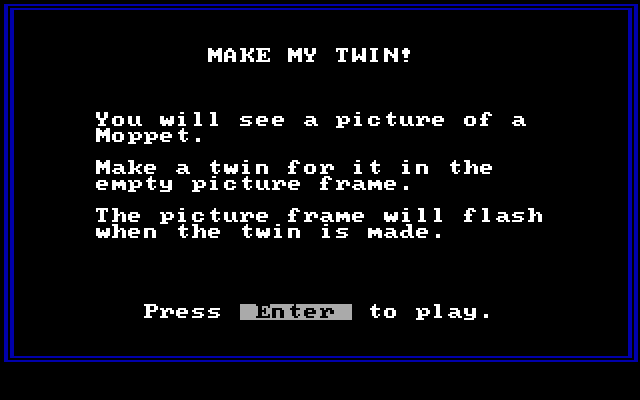 Moptown Parade IBM PC/Compatibles Screenshot: Instructions for Make My Twin.