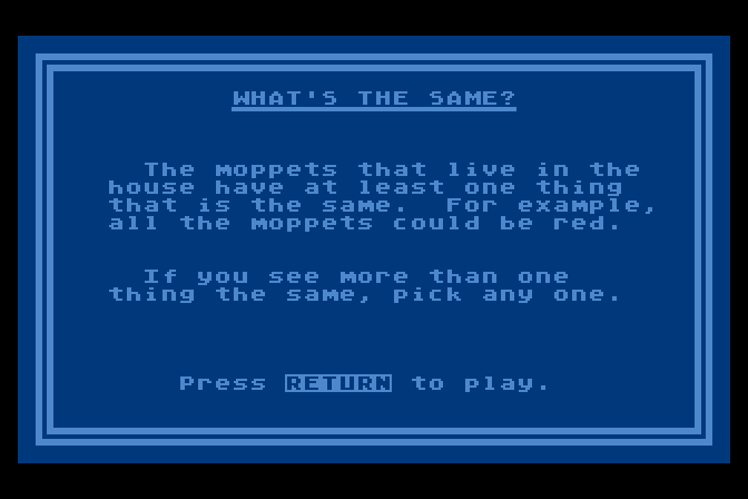 Moptown Parade Atari 8-bit Screenshot: Instructions for What's the Same?