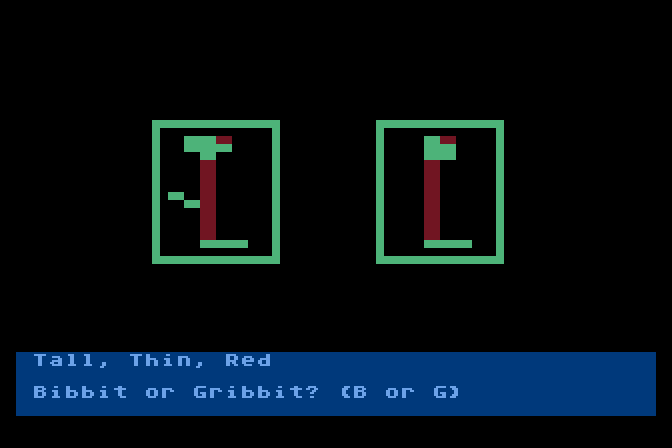 Moptown Parade Atari 8-bit Screenshot: Select traits to make a twin.