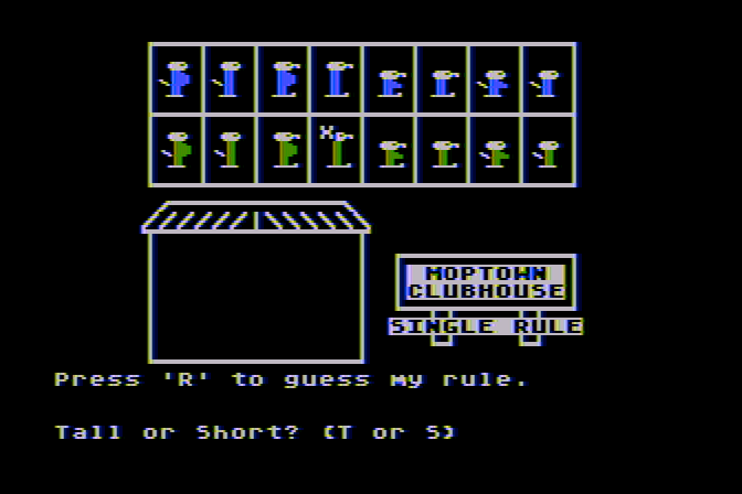 Moptown Parade Atari 8-bit Screenshot: Looking for clues...