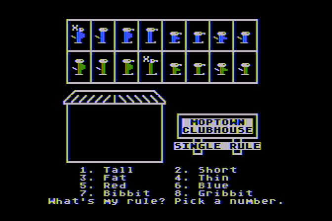 Moptown Parade Atari 8-bit Screenshot: Can you guess the rule?