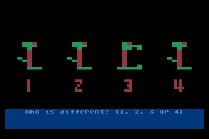 Moptown Parade Atari 8-bit Screenshot: Which character is different?
