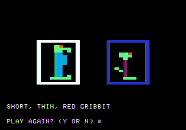 Moptown Parade Apple II Screenshot: That's right! Play again?