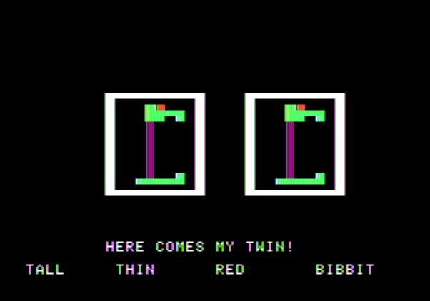 Moptown Parade Apple II Screenshot: Here comes my twin!