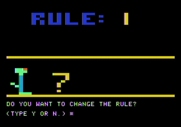 Moptown Parade Apple II Screenshot: First, would you like to change the rule?