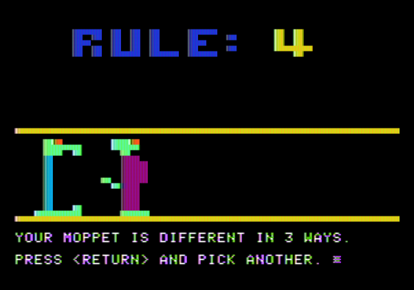 Moptown Parade Apple II Screenshot: My moppet doesn't meet the rule.