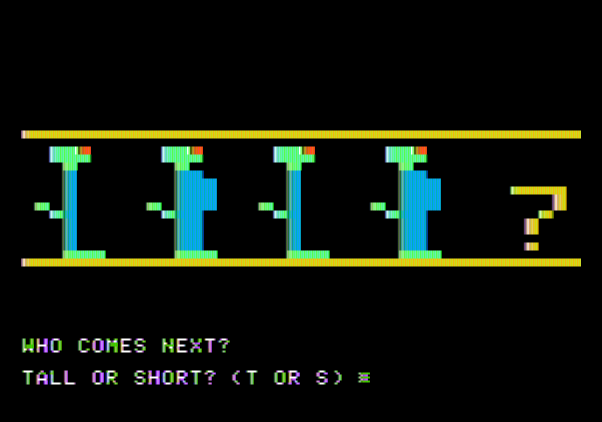 Moptown Parade Apple II Screenshot: Who's next in this sequence?