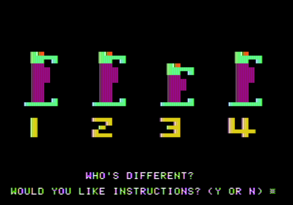 Moptown Parade Apple II Screenshot: Title screen for Who's Different?