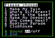 Moptown Parade for Apple II - Main menu.