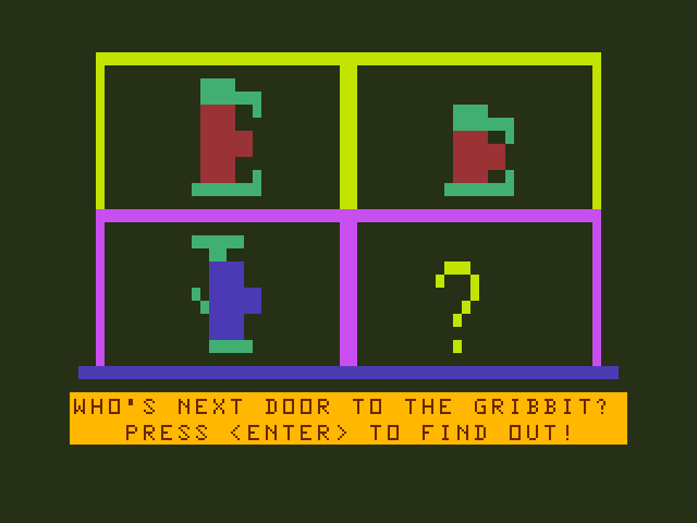 Moptown Parade TRS-80 Color Computer Screenshot: Who's next door? Let's find out!