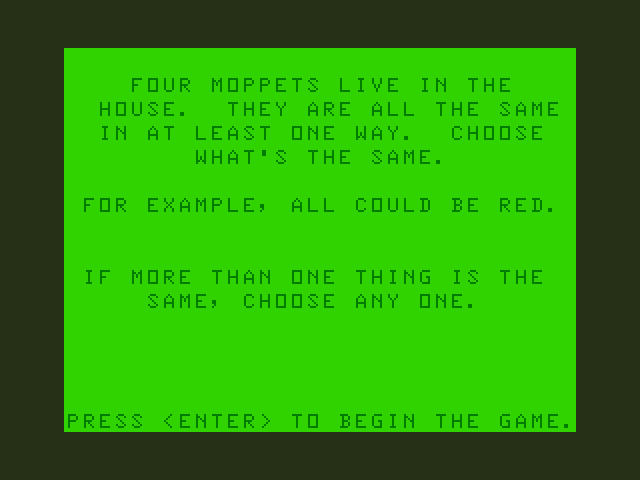 Moptown Parade TRS-80 Color Computer Screenshot: What's the same game instructions.