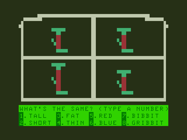 Moptown Parade TRS-80 Color Computer Screenshot: What's the same here?