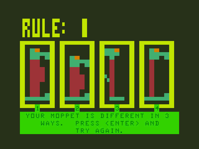 Moptown Parade TRS-80 Color Computer Screenshot: Oops, I didn't make the right moppets.