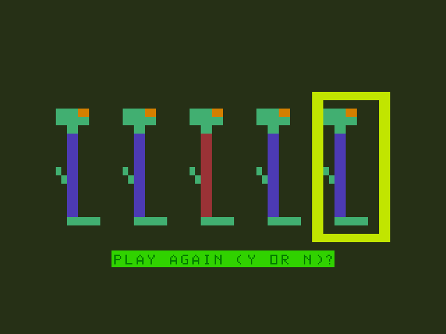 Moptown Parade TRS-80 Color Computer Screenshot: A correct response! Play again?