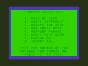 Moptown Parade for TRS-80 Color Computer - Program selection screen.