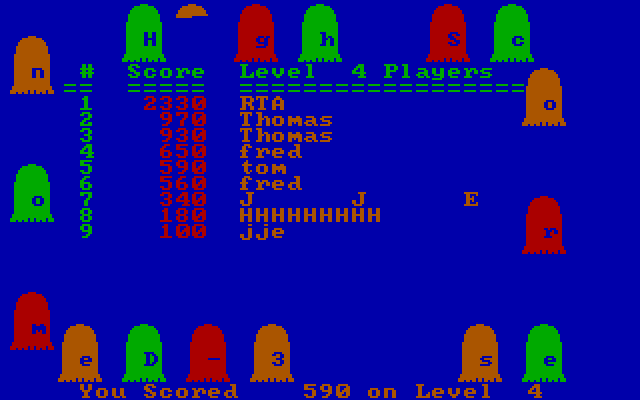 3-Demon IBM PC/Compatibles Screenshot: The high score table