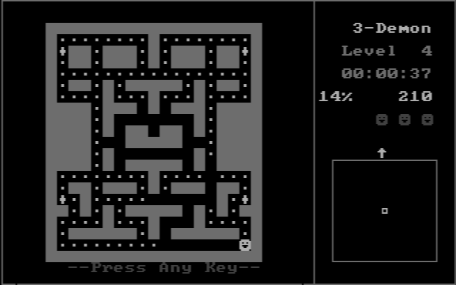 3-Demon IBM PC/Compatibles Screenshot: The maze can vary depending on the skill level you select.