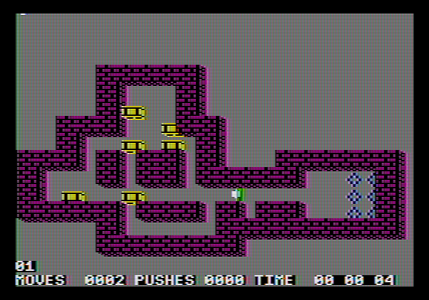 Soko-Ban Apple II Screenshot: Starting the first level.