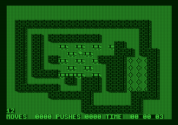 Soko-Ban Apple II Screenshot: You'll need a careful strategy to get through this level!