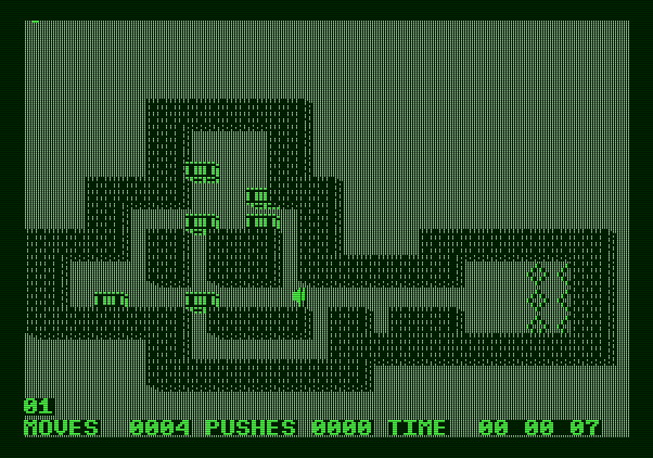 Soko-Ban Apple II Screenshot: The first level.