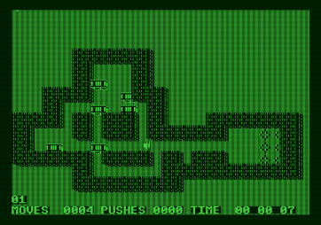 Soko-Ban for Apple II - The first level.