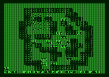 Soko-Ban for Apple II - Each of the levels has a unique layout requiring a different strategy.