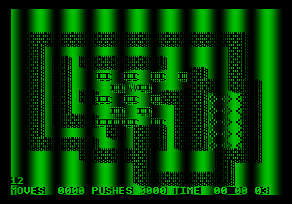 Soko-Ban Apple II Screenshot: You'll need a careful strategy to get through this level!