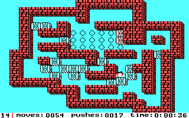 Soko-Ban IBM PC/Compatibles Screenshot: Larger puzzles can be pretty difficult.