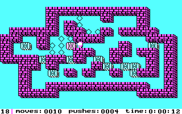 Soko-Ban IBM PC/Compatibles Screenshot: One block in place, many more to go!
