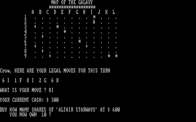 Star Traders IBM PC/Compatibles Screenshot: Do you wish to buy any shares in this company?